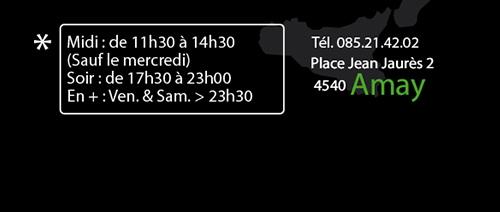 Ouvert tous les jours de 11h30 à 14h30 sauf les mercredis et samedis